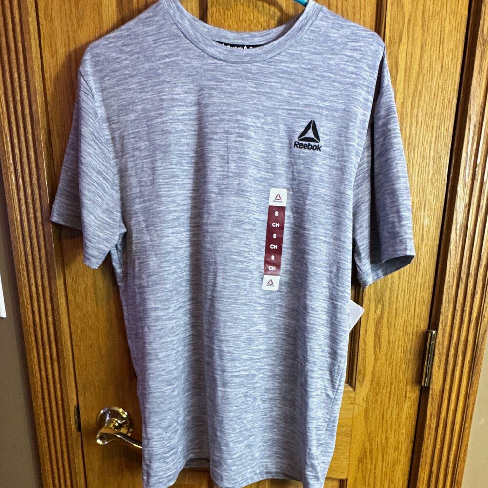 Reebok Men's Gray Heathered Polyester Moisture Wicking Crew Neck Tee S